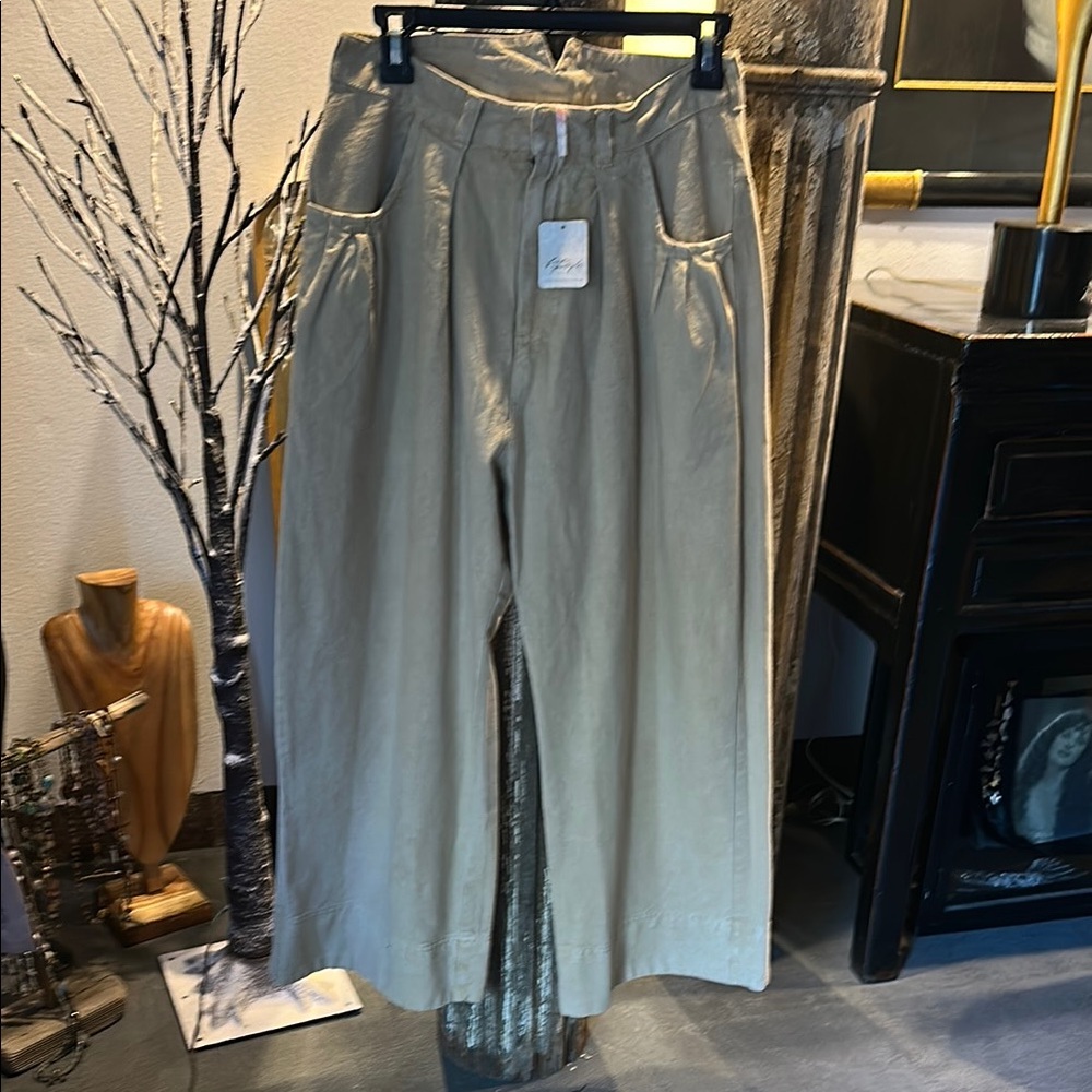 Free People Beige Wide-Leg Pants